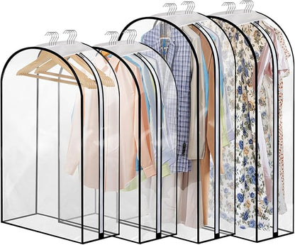 Dntorx 4 Pack Full Clear Garment Bags with Side Zipper, 40&60" Clothes Covers with 10" Gusset, Transparent Hanging Suit & Coat Covers for Closet Storage, Jackets, Dresses, Windbreakers