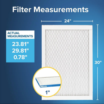 Filtrete 24x30x1 AC Furnace Air Filter, MERV 13, MPR 1900, Premium Allergen, Bacteria & Virus Filter, 3-Month Pleated 1-Inch Electrostatic Air Cleaning Filter, 6-Pack (Actual Size 23.81x29.81x0.78 in)