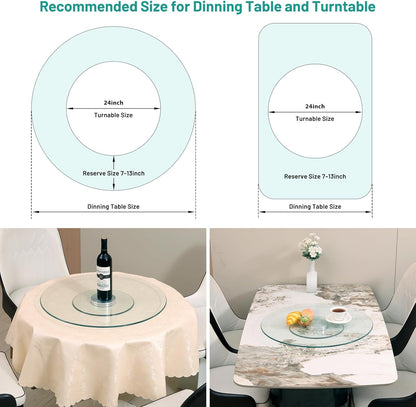 24" Large Tempered Glass Lazy Susan Turntable - Silent & Smooth Swivel Serving Plate for Dining Table Centerpiece for Family Gatherings, Banquets, and Weddings, Great Gift for New Homes