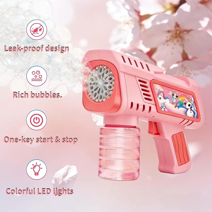 Bubble Gun for Kids with LED Lights & Leak-Proof Design Outdoor Toys for Boys Girls Party Favors Summer Toy Birthday Gifts Easter Bubbles for Wedding Favors
