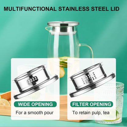 Paracity Glass Pitcher with Lid and Spout 50oz/ 1.5L, Hot/Cold Water Pitcher, Iced Tea Pitcher for the Shelf of Fridge, Easy to Clean