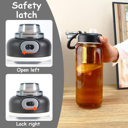 34oz tea bottle with infuser - Large Capacity Glass Water Bottle, With Time Mark, Stainless Steel Tea Strainer,Sleeve, BPA Free