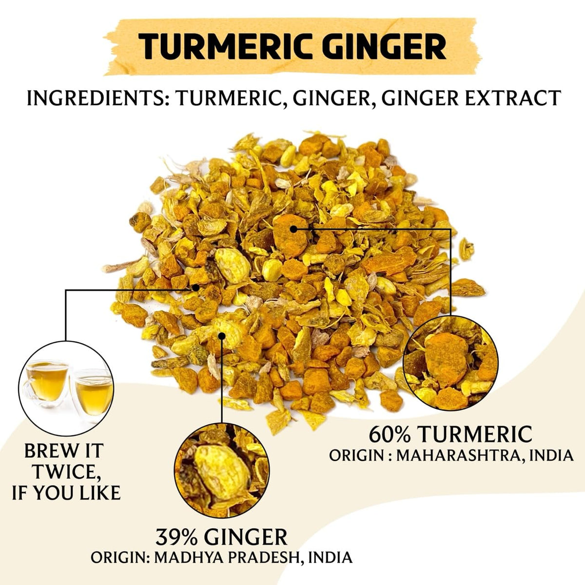 Brewix, Turmeric Ginger Loose Herbal Tea (100+ Cups, 7.05oz/200g) Caffeine & Gluten Free, Ginger Root Tea, Savory & Spicy
