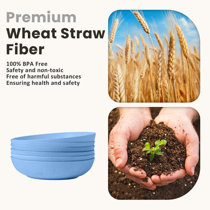 Homienly Wheat Straw Big Bowls Salad Bowls Set of 6 10 inch Serving Bowls 65 oz Large Bowls Plastic Plates Bowls Wide and Shallow Bowls for Kitchen