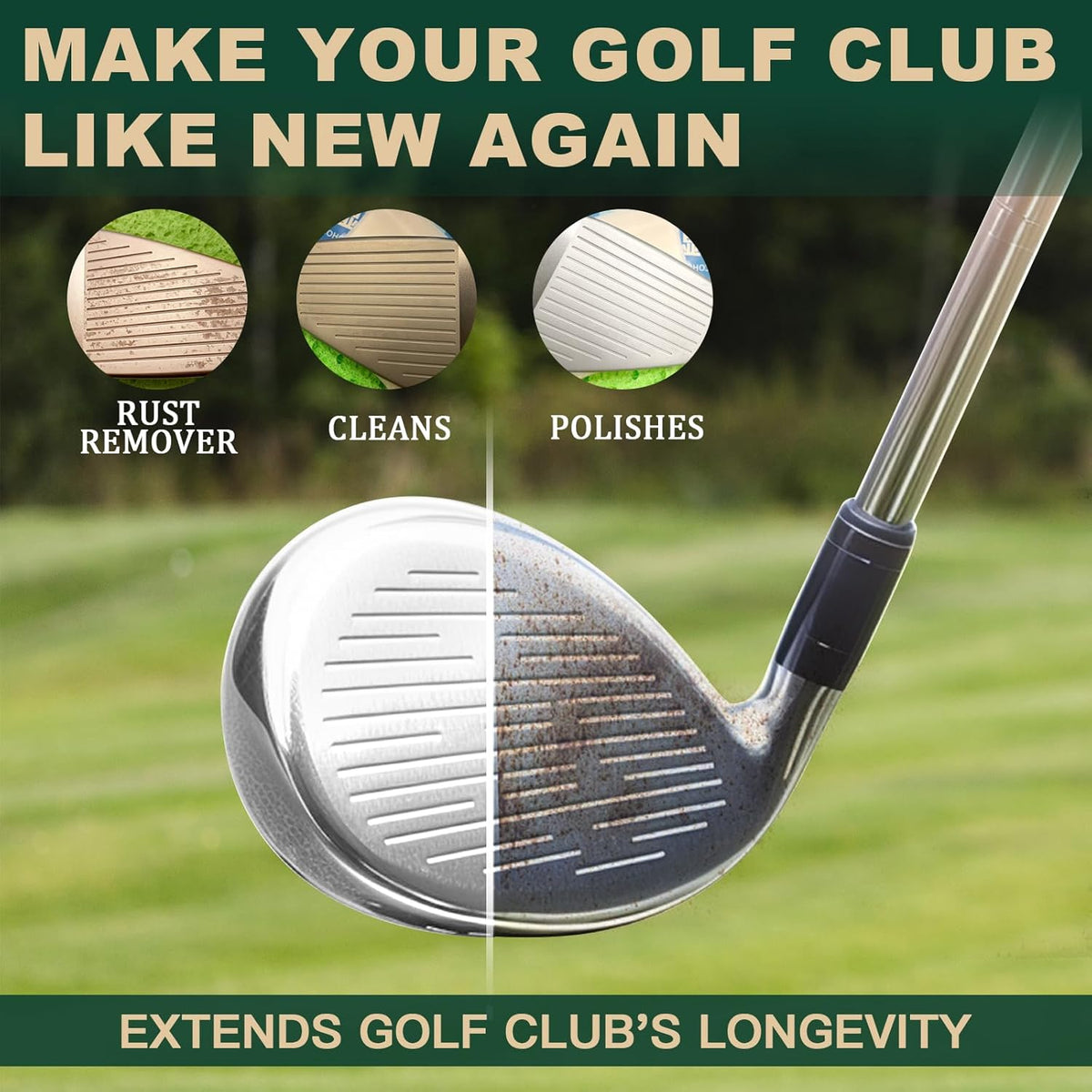 Golf Club Cleaning Kit 3-in-1 with Golf Club Cleaner Brush, Towel and 200g Golf Club Polish - Golf Club Care Kit for Instant Groove Rust & Scratch Remover - Golf Accessories for Men