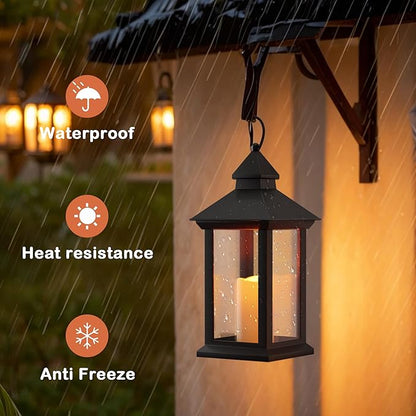 Lanterns Decorative Indoor, 2 Pack Black Decorative Flameless Candle Lanterns with Timer, Vintage 14" Waterproof Hanging Outdoor Lanterns, Battery Operated for Porch, Patio, Wedding Decor