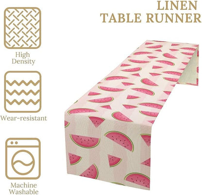 Fruits Table Runner, Tasty Summer Fruit Watermelon Stripes Fun Art Print Table Runner for Kitchen Dining Party Holiday Home 13x36in
