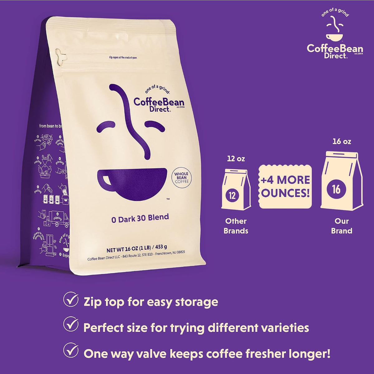 Coffee Bean Direct 0 Dark 30 Blend, Whole Bean, 1lb Bag | Mixed Roast Level, Rich Flavor