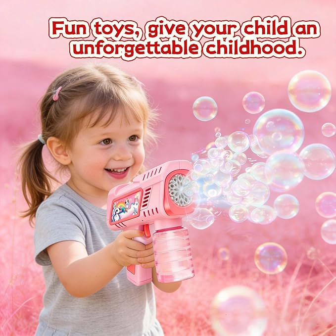 Bubble Gun for Kids with LED Lights & Leak-Proof Design Outdoor Toys for Boys Girls Party Favors Summer Toy Birthday Gifts Easter Bubbles for Wedding Favors