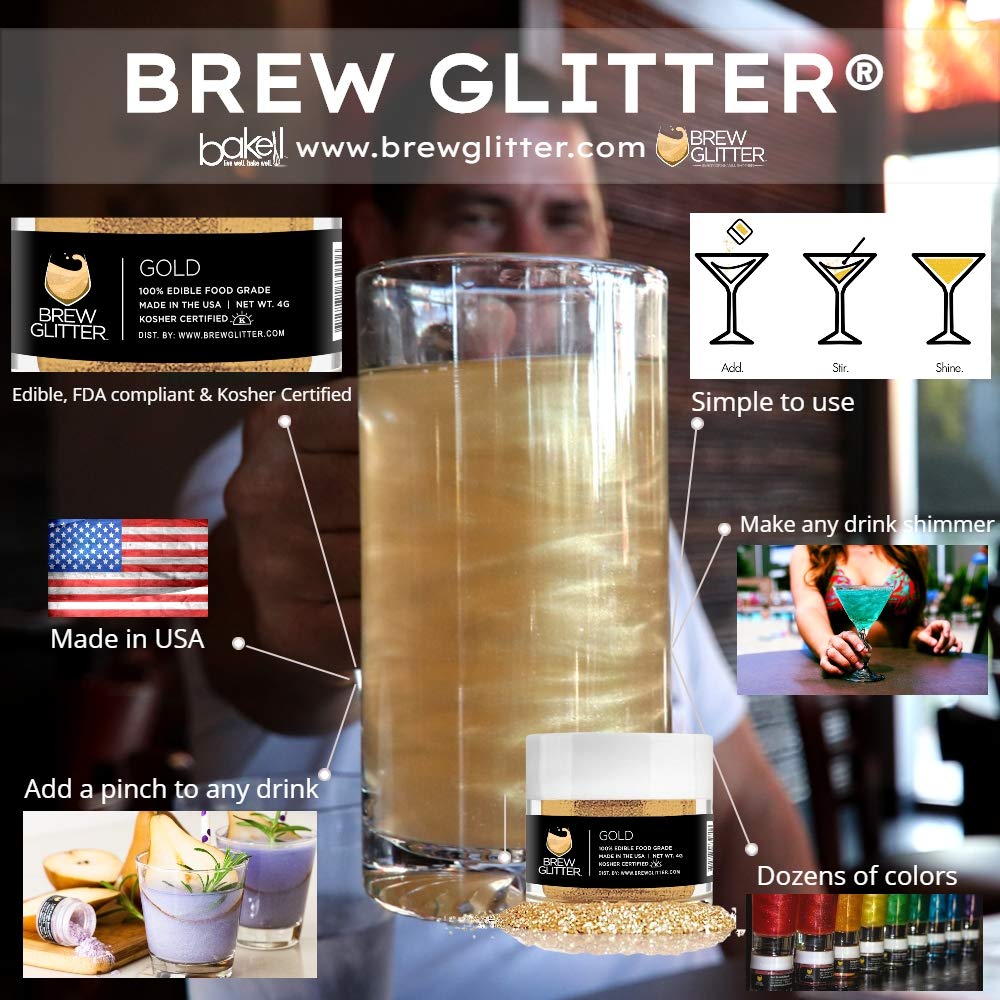Brew Glitter - Black Shimmer (45g 1x Shaker Jar), Edible Glitter For Drinks, Beer and Cocktail Beverages by Bakell
