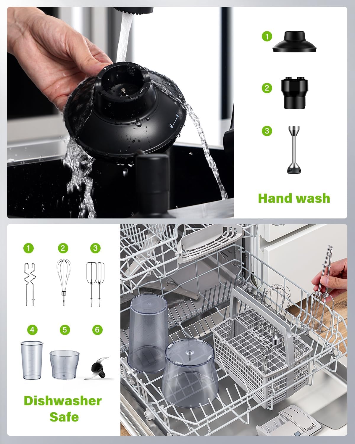 6-in-1 Immersion Blender, 1000W Hand Blender with 20 Speeds, Scratch-Resistant Stick Mixer with Whisk, Chopper, Beaker, Egg Beaters & Dough Hooks
