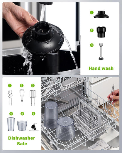 6-in-1 Immersion Blender, 1000W Hand Blender with 20 Speeds, Scratch-Resistant Stick Mixer with Whisk, Chopper, Beaker, Egg Beaters & Dough Hooks
