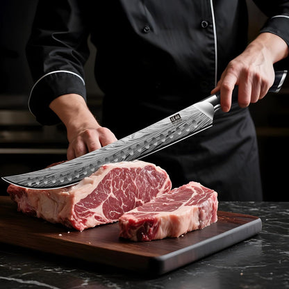 Shan ZU Butcher Knife in High Carbon Powder Steel, 12 Inch Brisket Knife for Meat Cutting, Carving and Slicing Knives with Ergonomic Pakkawood Handle
