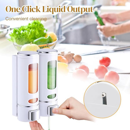 2 Shampoo & Conditioner Dispenser Wall Mounted, 400ml Liquid Soap Shower Dispenser Set No Drill, Gel Container Shower Pump Dispenser, Conditioner Body Wash Dispenser Set for Bathroom Hotel Home
