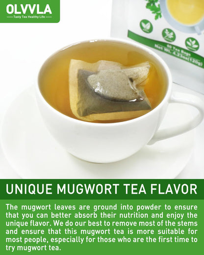 Olvvla - Premium Mugwort Tea - 2g X 60 Count - 100% Pure Natural Mugwort Tea Bag - Caffeine-free - Mugwort Herb Dried