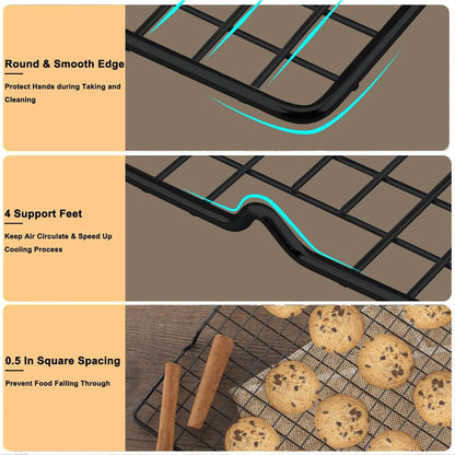 15.8”×9.8” Cooling Rack, 3P Stainless Steel Baking Rack, Oven Safe Cooling Racks for Cooking and Baking, Black Roasting Rack & Wire Rack & Cookie Cooling Rack for Roasting, Grilling, Drying