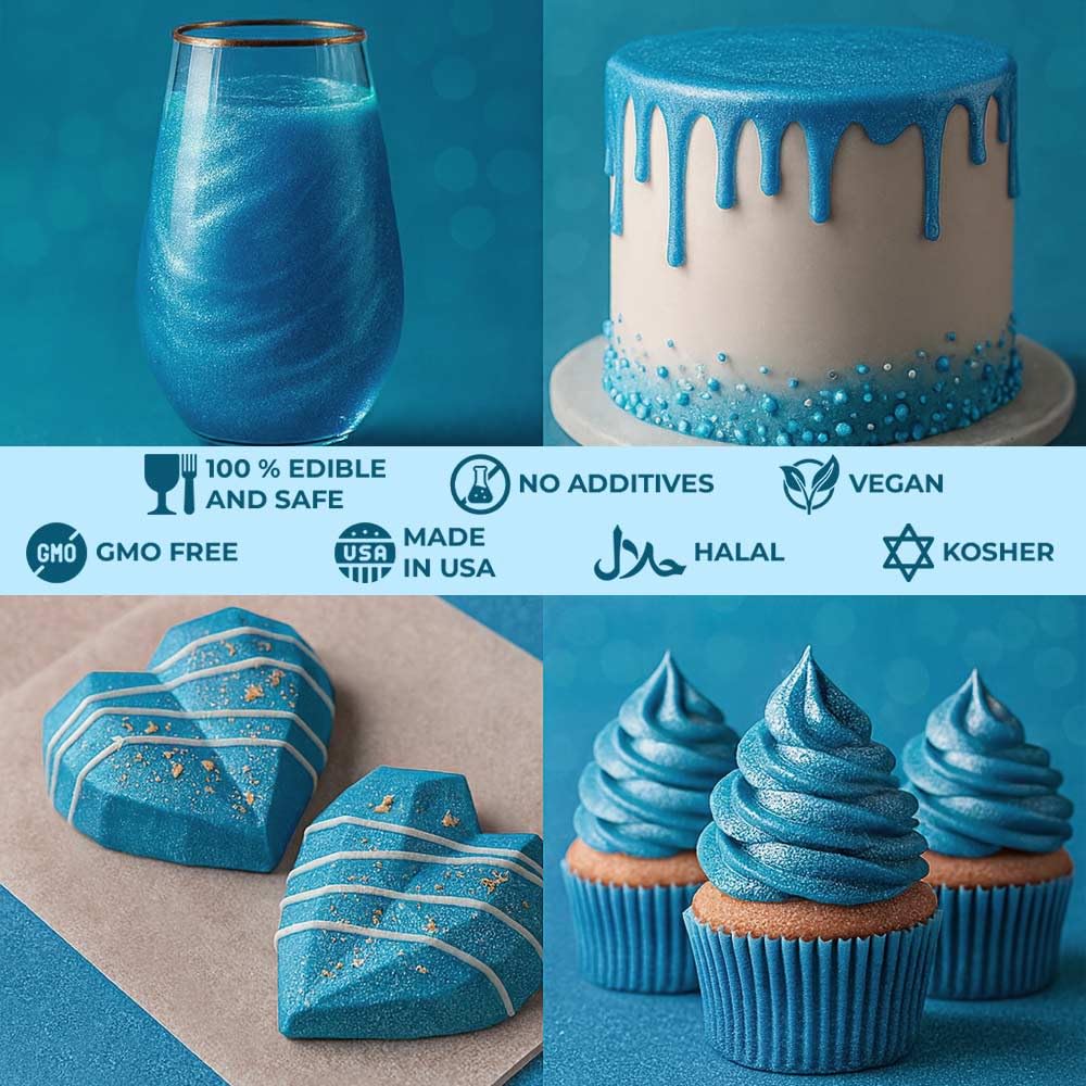 Bulk (20g) Light Blue Luster Dust Edible Glitter for Cocktails | Premium Edible Light Blue Luster Dust for Cake Decorations - Edible Glitter for Drinks Cupcakes Cookies Cakes Food Paint