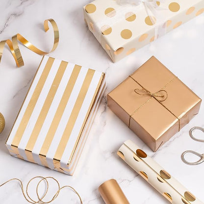 WRAPAHOLIC Gold Wrapping Paper Roll - Mini Roll - 3 Rolls - 17 Inch X 120 Inch Per Roll - Gold Foil Birthday Wrapping Paper for Wedding, Christmas, Party, Baby Shower