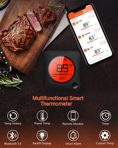 Bfour Bluetooth Meat Thermometer Wireless Meat Thermometer, Wireless Digital Grill Thermometer with 6 Temperature Probes, Large LCD Display