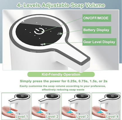 Automatic Soap Dispenser, Continuous Flow Control 400ml Large Capacity Rechargeable Waterproof Adjustable Volume Soap Dispenser for Bathroom & Kitchen(Liquid)