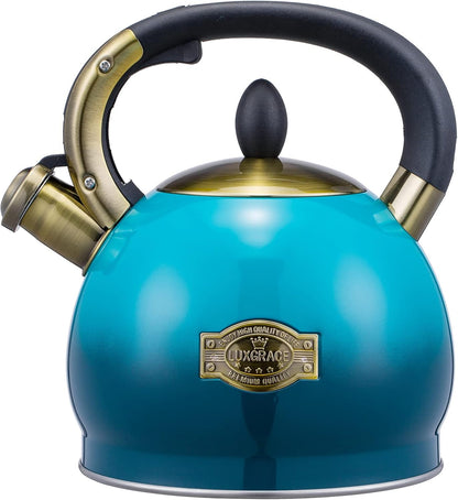 Whistling Tea Kettle Stove Top Teapot, Stainless Steel Teakettle (2.8 Quart, Blue)