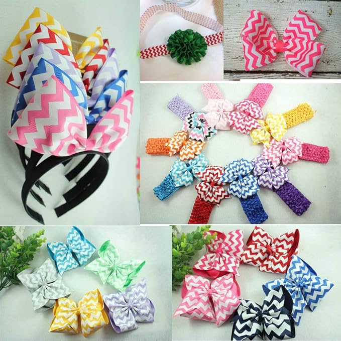 Chevron Printed Grosgrain Ribbon 1 Inch Fabric Ribbon Set Multi Color for Gift Wrapping Holiday Wedding Party Decoration Hair Bow Accessories DIY Crafts Baby Shower 30 Yards