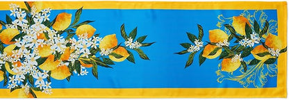 YiHomer Provence Blue Lemon Mediterranean Tile Tabletop for Spring Summer Decorations, Picnics and Dinner Parties - Indoor Outdoor, Stain and Water Resistant, Table Runner, 14 x 108