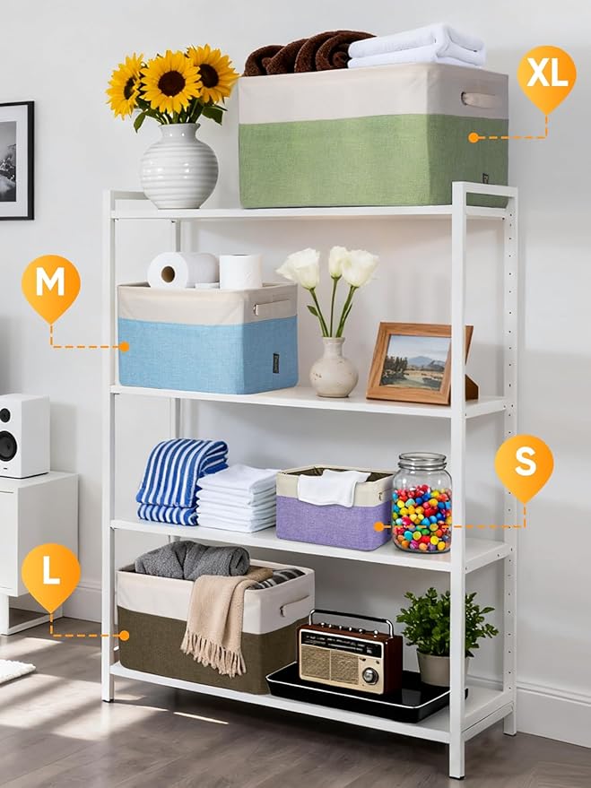 BALEINE 1 Pack Fabric Closet Storage Bins for Shelves, Linen Closet Organizers and Storage, Decorative Baskets for Organizing, Shelf, Clothes, Home, Office (Green, 14''x10''x8.5'')