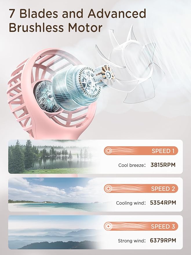 EasyAcc Mini Portable Fan Handheld, Lash Fan [12H Max Cooling Time] 3 Speed USB C Rechargeable Battery Pocket Personal Make up with Lanyard for Girls Women Travel Pink