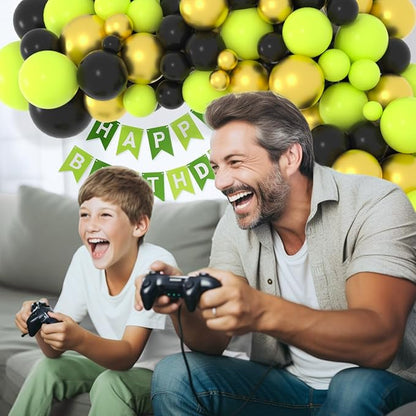 Lime Green Black Balloon Arch Kit - Lime Green Black Balloon Metallic Gold Balloons for Camo Military Hero Video Game Miner Birthday Graduation Wedding Party Decorations