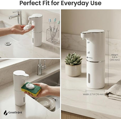 GentleJet JetFoam Automatic Foam Soap Dispenser – Touchless Sensor, USB-C Rechargeable, Adjustable Output, IPX5 Waterproof, 300 ml, Bathroom & Kitchen Countertop