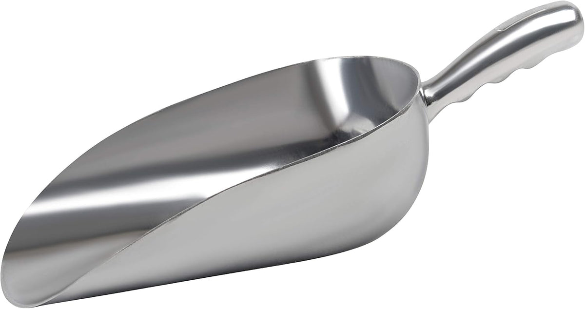 Cast Aluminum Utility Scoop - 38 oz. - Round Bottom, ice scoop For Multi-Purpose Use, With Finger Groove Handle (38 oz.)