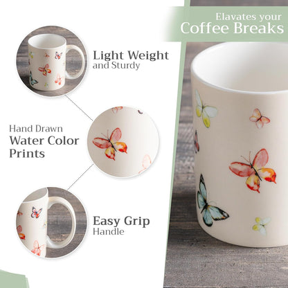 Maison d' Hermine Coffee Mug with Handles Fine Bone China Mugs Pack of Two Tea Cups for Hot Beverages Cappuccino Latte Home Restaurant Office Perfect for Gift (Botanical Fresh, 12 Ounce)