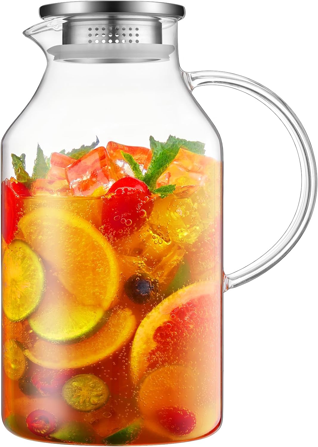3 Liter 101 oz Glass Pitcher with Lid and Spout, Bivvclaz Glass Water Pitcher for Fridge, Glass Carafe for Hot/Cold Water, Iced Tea Pitcher