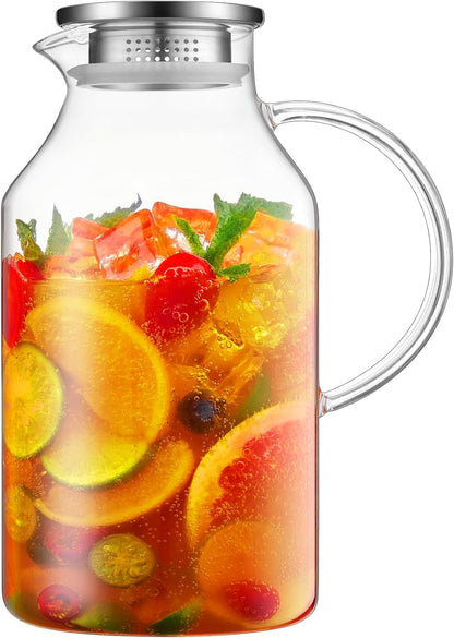 3 Liter 101 oz Glass Pitcher with Lid and Spout, Bivvclaz Glass Water Pitcher for Fridge, Glass Carafe for Hot/Cold Water, Iced Tea Pitcher