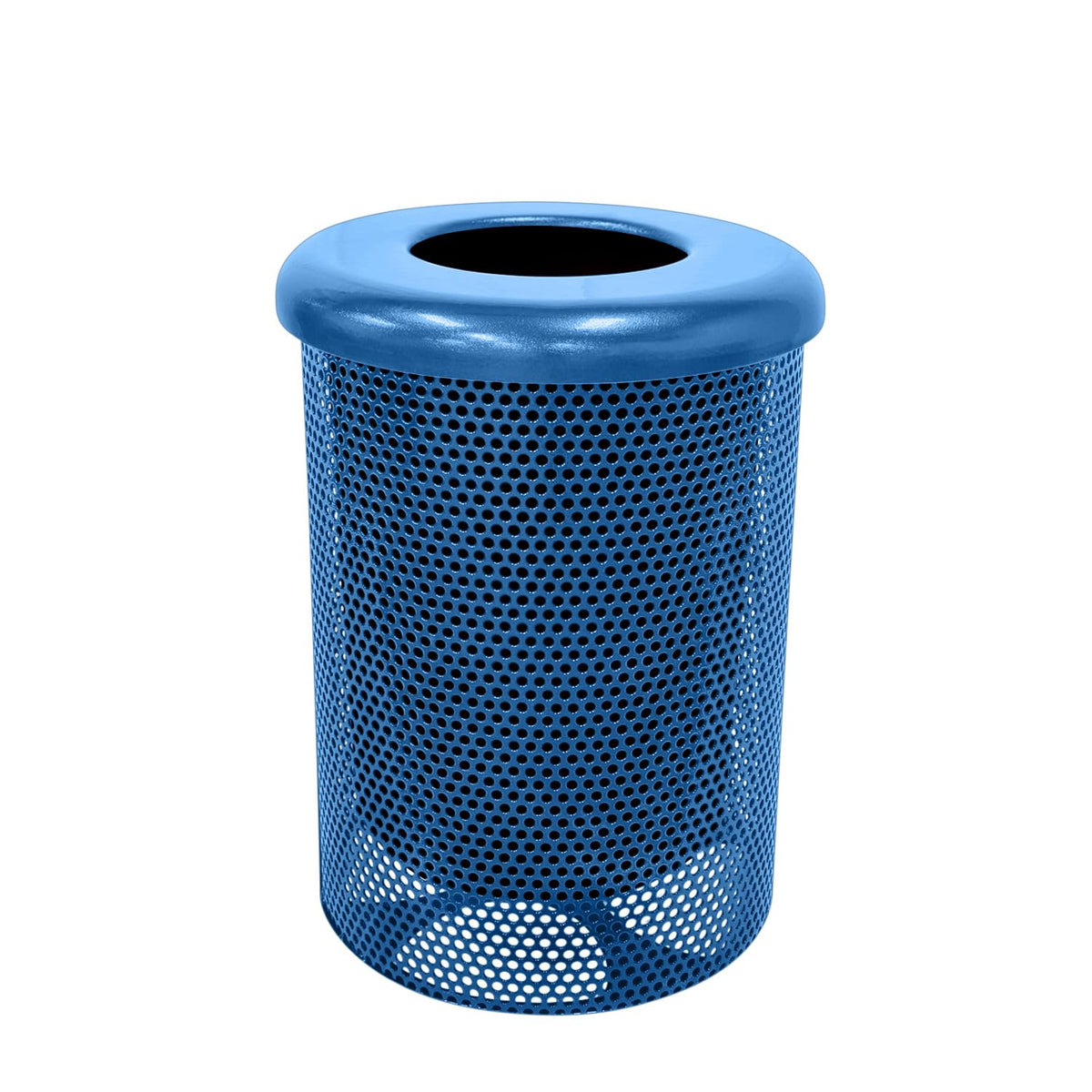 COATEDOUTDOORFURNITURE RFT-P-TXTLBL Heavy Duty Round Trash Receptacle with Flat Top, Liner Included, 32 Gallon, Textured Light Blue, Made in America
