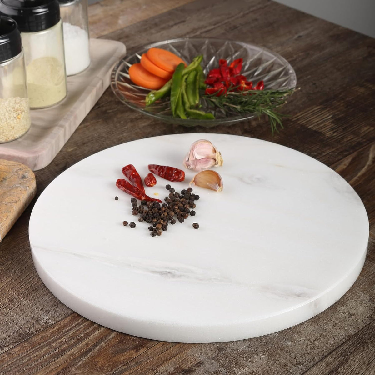 Koville African Natural Marble Cutting Board for Kitchen, 11inch Round Hand Crafted Marble Slab for Cheese, Charcuterie, Pastry Board - Wedding Gift, House Warming Gift(Namib Fantasy)