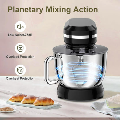 Household Stand Mixer with 6.5 Quart Bowl, Electric Food Mixer 10+p Speeds 660W, Kitchen Tilt-Head Bread Dough and Cake Mixers with Dough Hook, Whisk