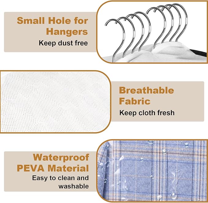 50" Clear Clothes Hangers with Smooth Side Zipper, 10" Gusseted Waterproof Garment Bags for Shirts, Coats, Dresses, Suits, 4 Pack