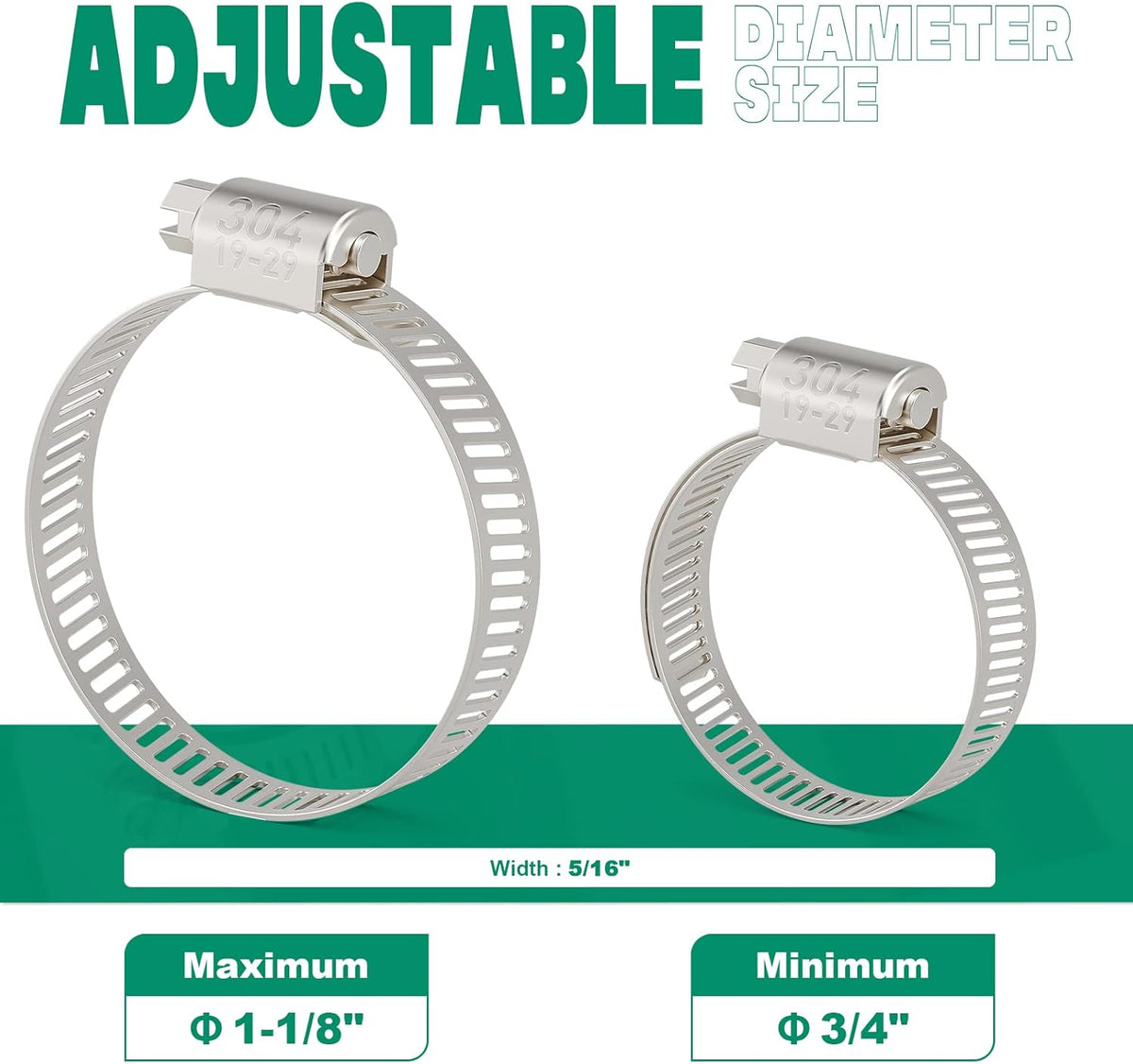 20PCS Hose Clamps Stainless Steel Adjustable 3/4"–1-1/8"(19-29mm) Worm Gear Hose Clamp, Heavy Duty Metal Small Hose Clamps for Automotive, Pipe