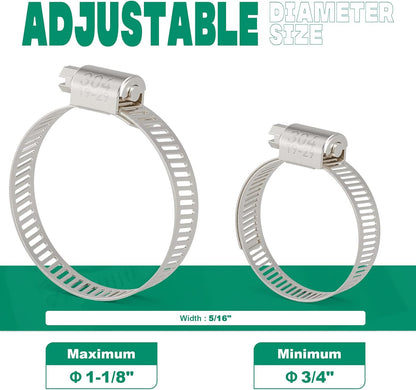 20PCS Hose Clamps Stainless Steel Adjustable 3/4"–1-1/8"(19-29mm) Worm Gear Hose Clamp, Heavy Duty Metal Small Hose Clamps for Automotive, Pipe