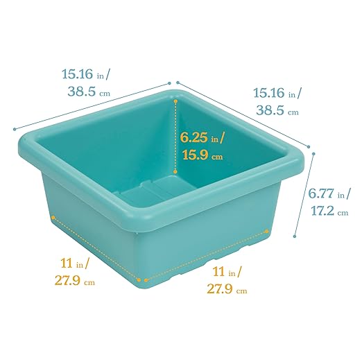 ECR4Kids Stackable Square Bins with Non-Snap Lids, Multipurpose Organization, Seafoam, 2-Pack