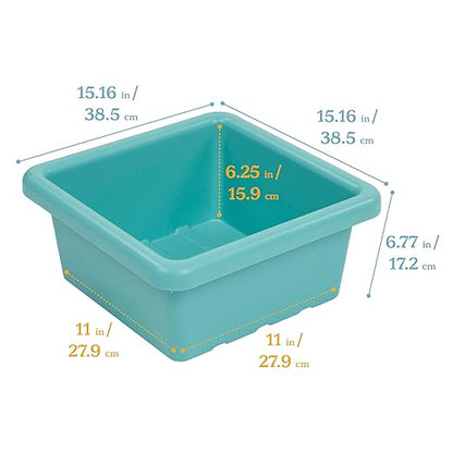 ECR4Kids Stackable Square Bins with Non-Snap Lids, Multipurpose Organization, Seafoam, 2-Pack