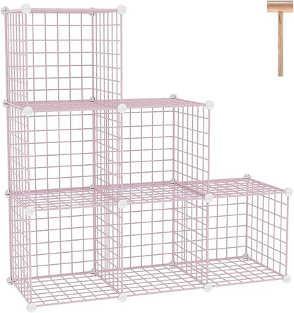 C&AHOME Wire Cube Storage, 6 - Cube Organizer Metal C Grids, Modular Shelves Units, Closet Organizer, Ideal for Home, Office, Living Room, 36.6”L x 12.4”W 36.6”H, Pink UWCS3006P