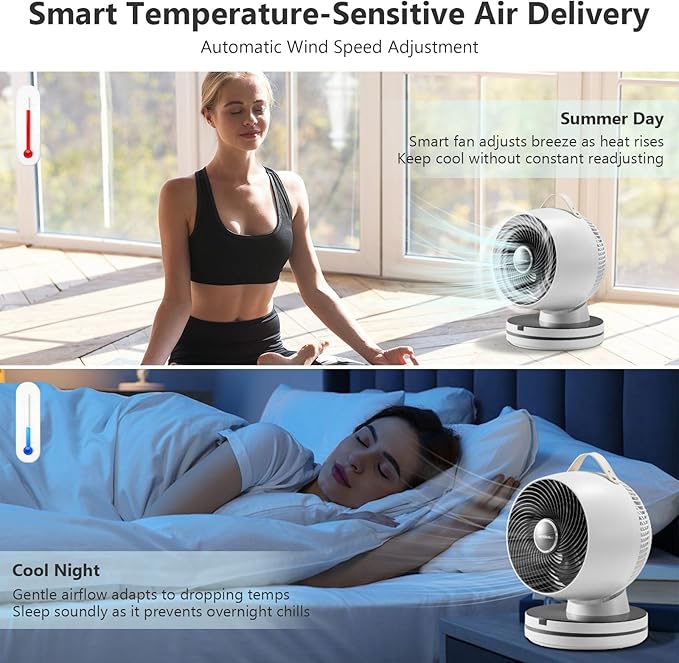 Air Circulator Fan 0dB Quiet 15.75 Inch Table Fans for Bedroom, 12 Speeds, 12H Timer, Auto Temperature Control Oscillating Fan Desk Fan with Remote for Home Office Dorm