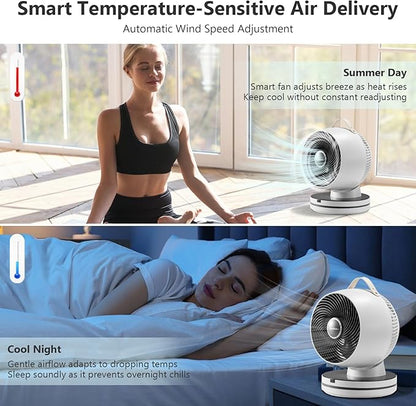 Air Circulator Fan 0dB Quiet 15.75 Inch Table Fans for Bedroom, 12 Speeds, 12H Timer, Auto Temperature Control Oscillating Fan Desk Fan with Remote for Home Office Dorm