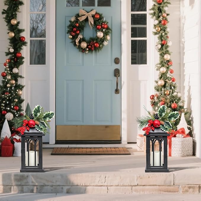 Christmas Decorative for Home, 15.7" Outdoor Large Lanterns Waterproof Christmas Decor Lanterns Decorative Hanging Lantern for Fireplace Table Centerpieces, Porch, Patio Black