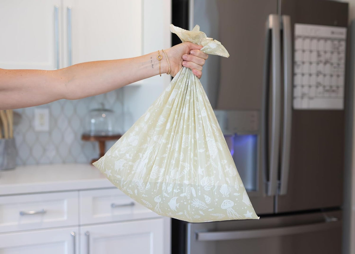 Happy Haven Trash Bags for 2,3,4 Gallon Trash Can, Small Garbage Bags - Bedroom & Bathroom, Decorative Cute Wastebasket Liner - 50 Count (Sand Seascape)