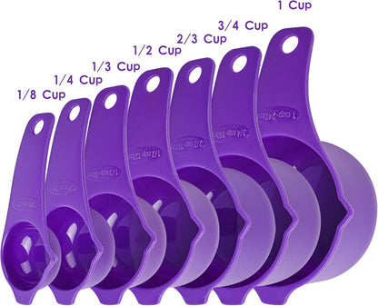 Plastic Measuring Cups and Spoons Set 15, 7 Dry&Liquid Measuring Cup Spoon Set, 7 Spice Long Handle Measuring Spoons with 1 Leveler for Kitchen and