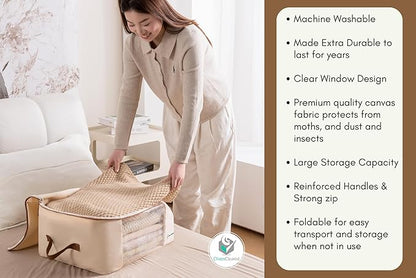 Chaos Cleared Canvas Storage Bags Designer Organizer for Clothing 2 Pack – Clothes Organizers for sweaters, clothing, garment, bedding, quilt, linens, large bag with zip & window, mothproof